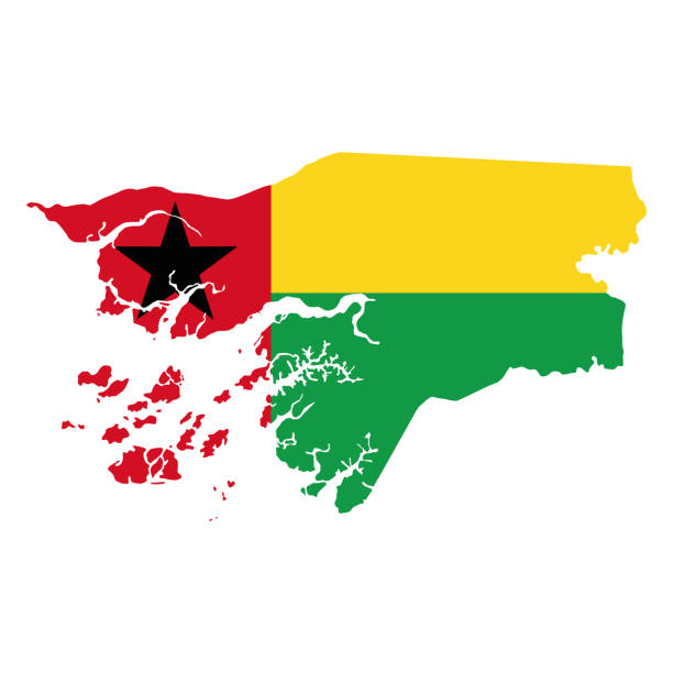 karte von guinea bissau mit flagge - vektor-designelement - guinea bissau flag stock-grafiken, -clipart, -cartoons und -symbole