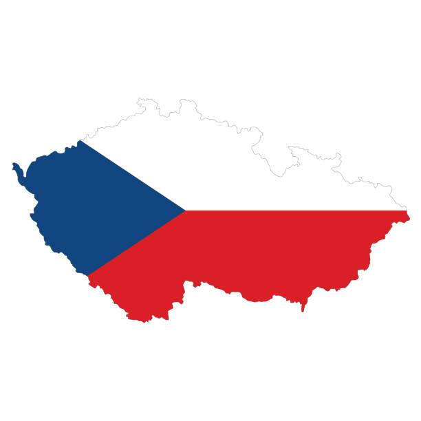 ilustraciones, imágenes clip art, dibujos animados e iconos de stock de mapa de la república checa con bandera - elemento de diseño vectorial - czech republic czech flag flag national flag
