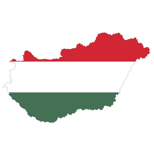 illustrazioni stock, clip art, cartoni animati e icone di tendenza di mappa dell'ungheria con la bandiera - elemento di disegno vettoriale - hungarian flag