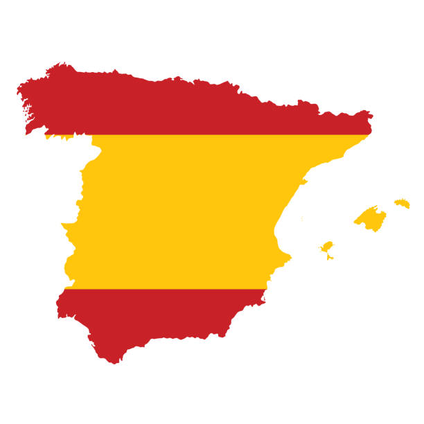 ilustraciones, imágenes clip art, dibujos animados e iconos de stock de mapa de españa con bandera - elemento de diseño vectorial - mapa españa