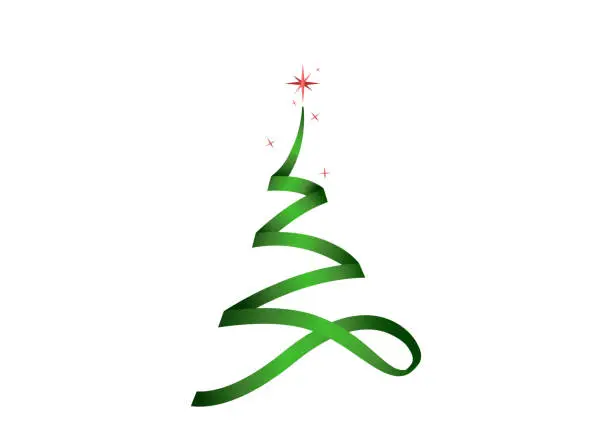 Vector illustration of Green glitter particles Christmas tree with star isolated  on white or transparent  background. Graphic resources for New Year, Birthdays and luxury card. Vector illustration