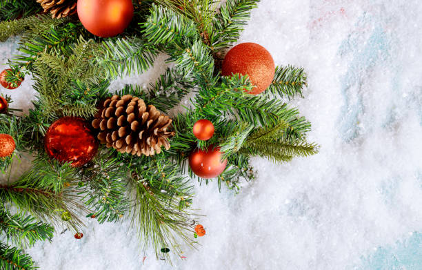istock Christmas green pine tree with snow background 1355984880