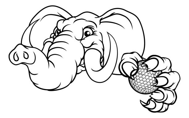 Elephant Golf Ball Sports Animal Mascot A mean elephant golf sports animal mascot holding a ball republican elephant logo stock illustrations