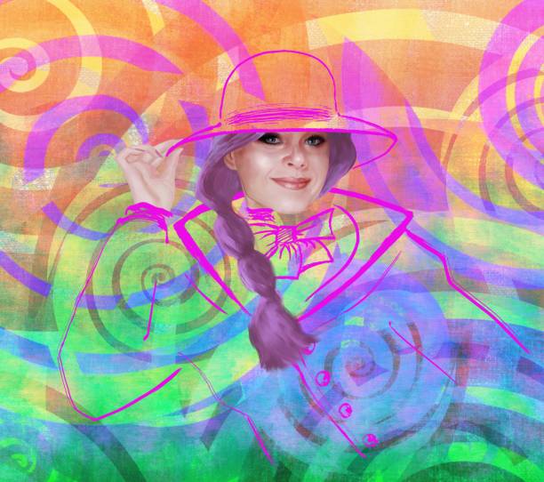 istock Beauty illustration of a woman in a wide-brimmed hat with a long braid 1355990801