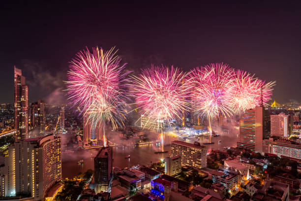 istock Bangkok Thailand, Fireworks countdown display celebration, Colorful New Year Firework 1355993498