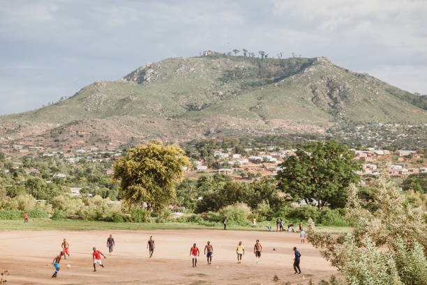 Football game in Malawi stock photo