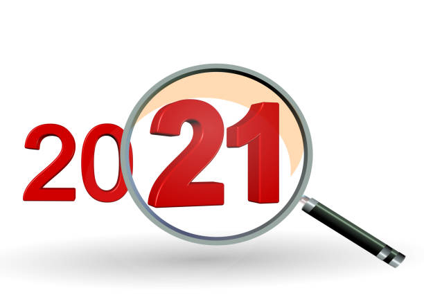 2021 21-letni przegląd zoom len powiększanie izolowanych czerwonych liczb - renderowanie 3d - scrutiny analyzing finance data zdjęcia i obrazy z banku zdjęć