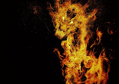 Illustration of a burning fire dragon