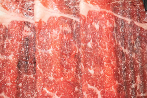 istock Texture or background of slice beef Wagyu. Top view 1356001257