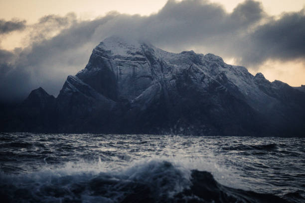 View on a rough sea, with waves of the open ocean from a boat. Dramatic landscapes of the Atlantic Ocean.