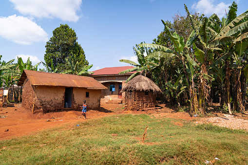 Jinja, Uganda - 24 July 2021. \nHouses in which Africans live are made of clay, cow cakes and red brick