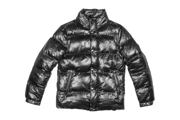 istock Black hooded warm sport puffer jacket isolated over white background. Blank template down jacket with zipped isolated. Winter jacket isolated 1356006191