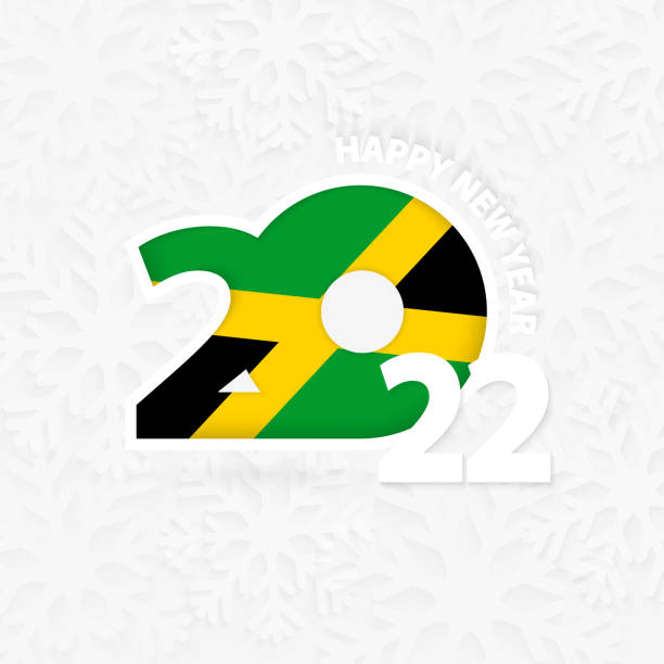 bildbanksillustrationer, clip art samt tecknat material och ikoner med happy new year 2022 for jamaica on snowflake background. - welcome to jamaica