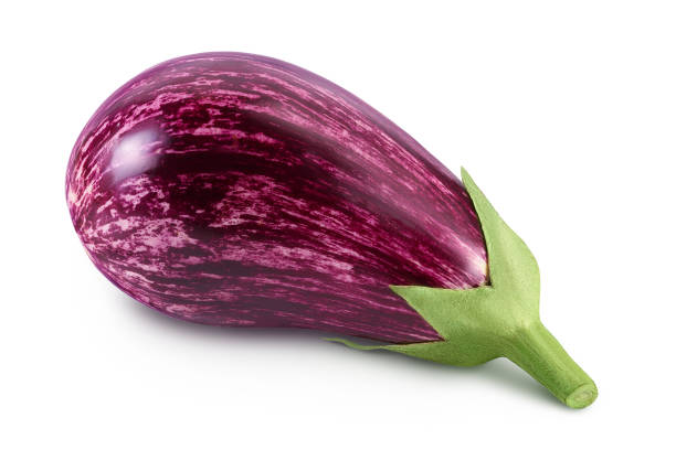striped eggplant graffiti isolated on white background with clipping path and full depth of field.