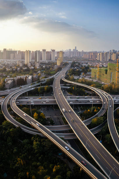 istock Overpass and modern architecture photographed in Chengdu at dusk 1356008058
