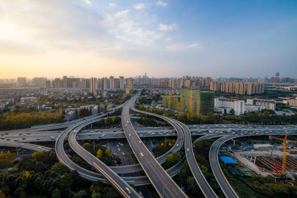 istock Overpass and modern architecture photographed in Chengdu at dusk 1356008084