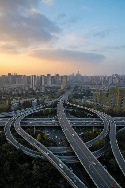 istock Overpass and modern architecture photographed in Chengdu at dusk 1356008089