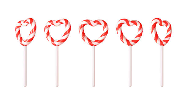 ilustrações de stock, clip art, desenhos animados e ícones de set of 3d lollipops in shape of heart - february three dimensional shape heart shape greeting