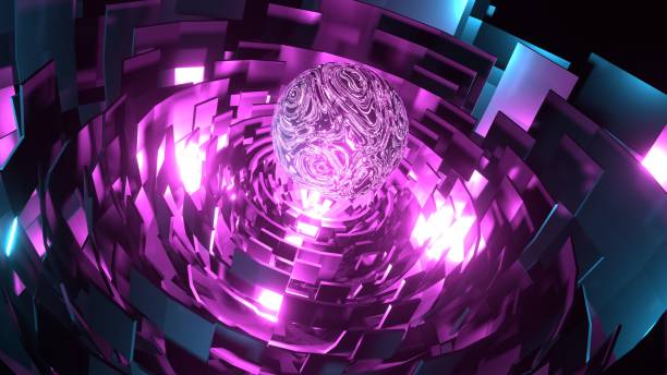 istock Abstract geometric background with lines, glow. Tunnel texture futuristic digital data transfer 1356010292
