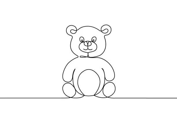 Vector illustration of One line drawing teddy bear. Continuous line Vector illustration.