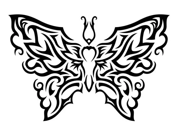 Vector illustration of Tribal tattoo art with black butterfly silhouette
