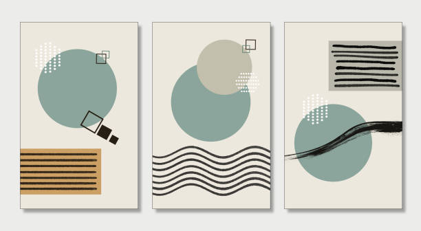 istock 3d illustration wall frame canvas flat art. colorful shapes, circles, and lines, minimalist design in a light background. 1356013014