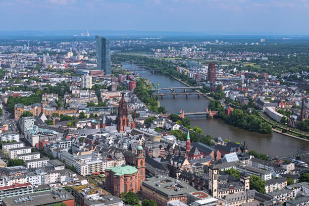 High angle view on Old Town of Frankfurt am Main, Germany