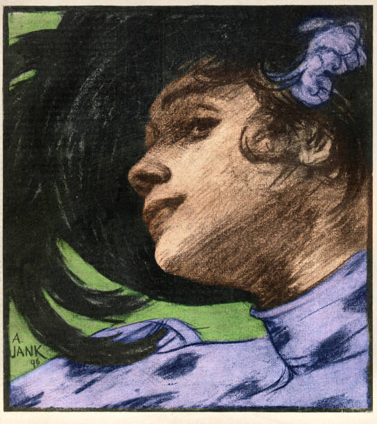 istock Young woman with hat and feathers art nouveau 1897 1356016611