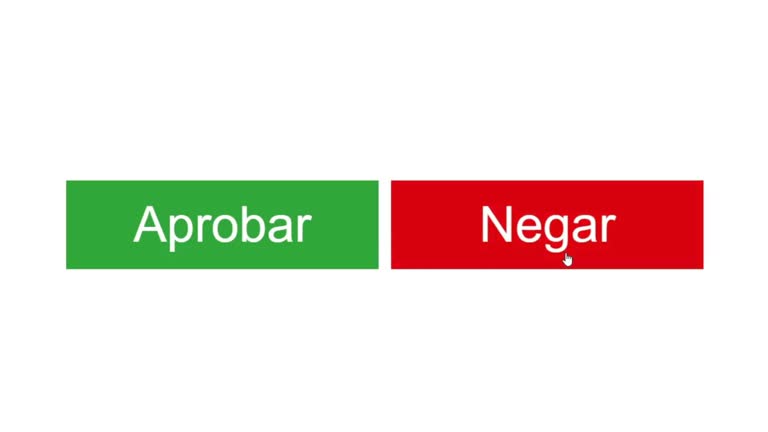 Spanish. Mouse Cursor Slides Over And Clicks Deny. Device Screen View of Cursor Clicking Denial Online Software. Viewpoint Over The Internet Network Website.