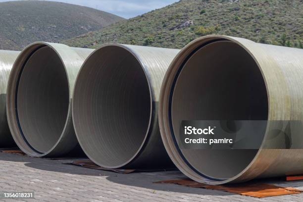 Rubber Gasketed Grp Pipes Are Kept At The Shipping Site Stock Photo - Download Image Now