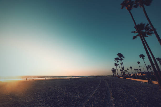 Newport Beach shore under a clear sky at sunset. California, USA