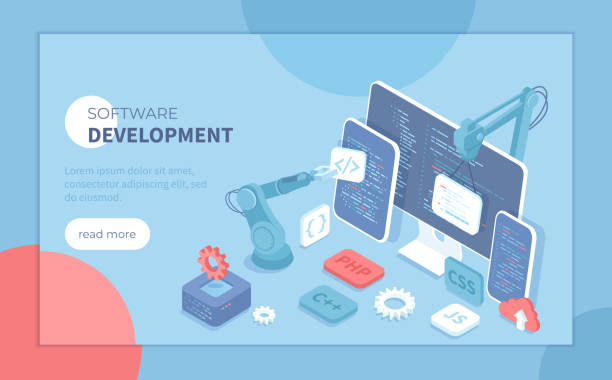 Software Development programming, engineering, coding. Testing and bug fixing. Creating new applications, programs, frameworks. Isometric vector illustration for banner, website. Software Development programming, engineering, coding. Testing and bug fixing. Creating new applications, programs, frameworks. Isometric vector illustration for banner, website. debugging stock illustrations