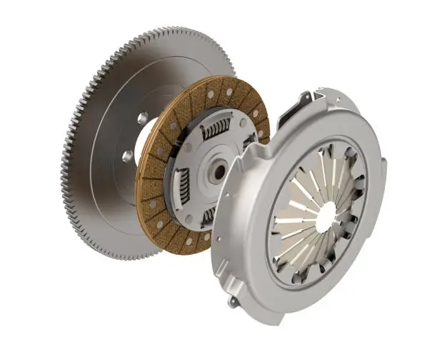set to replace the automobile clutch (composed of damping flywheel, drive and basket) on a white background