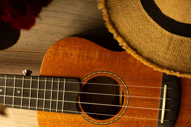 istock Ukulele and panama hat seen from above 1356024949