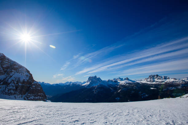 Dolomities Dolomiti Italy in wintertime beautiful alps winter mountains and ski slope Cortina d'Ampezzo Faloria skiing resort area