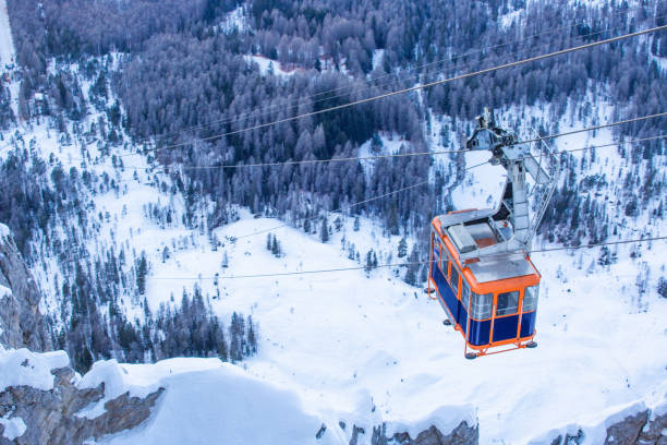 Ski slope and cable car in Dolomites, Italy - Cortina D'Ampezzo - Rio Gere