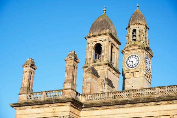 istock Clock tower on old victorian town hall building in Paisley 1356028856