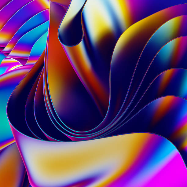 istock 3d render, abstract holographic background, modern cloth layers with folds, iridescent rainbow wallpaper 1356029532