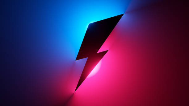 istock 3d render, lightning symbol black silhouette illuminated with pink blue neon light, energy sign, abstract power concept 1356030068