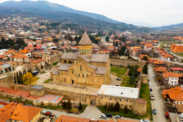 istock View from drone of Mtskheta cityscape with ancient Svetitskhoveli Cathedral 1356031330