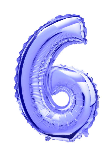 A vertical shot of a number six blue balloon isolated on white A vertical shot of a number six blue balloon isolated on white day 6 stock pictures, royalty-free photos & images