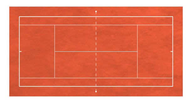 ilustrações de stock, clip art, desenhos animados e ícones de standard gravel tennis court. orange gravel regulation tennis court size. - quadra desportiva