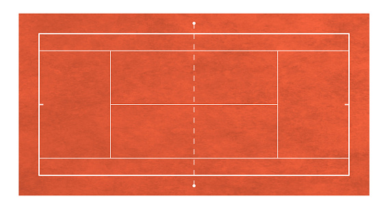 Standard gravel tennis court. Orange gravel regulation tennis court size.