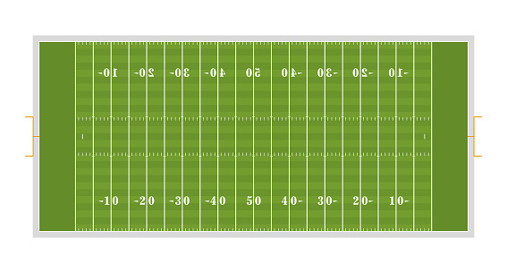 Standard american football field in stadium. American Football field with markings and green lawn. Vector illustration