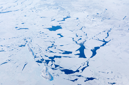 Aerial view of Arctic ocean ice sheets.