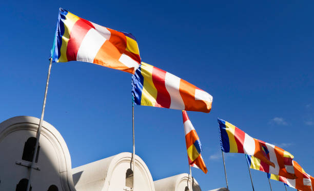 istock Waving colorful Buddhist Sri Lanlan Flag 1356048130