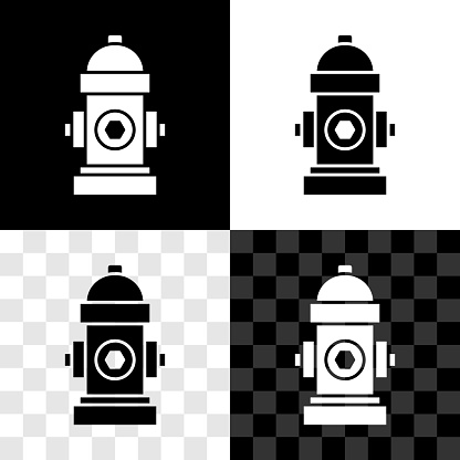 Set Fire hydrant icon isolated on black and white, transparent background. Vector.
