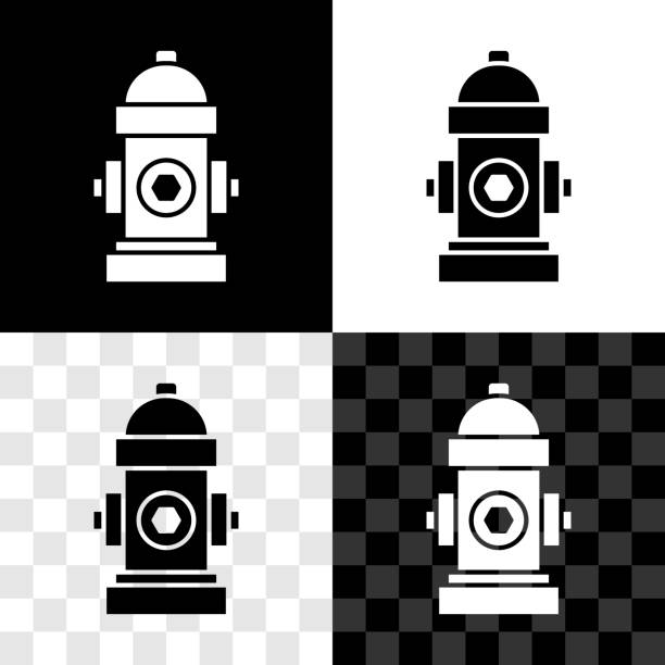 Set Fire hydrant icon isolated on black and white, transparent background. Vector Set Fire hydrant icon isolated on black and white, transparent background. Vector. fire hydrant stock illustrations