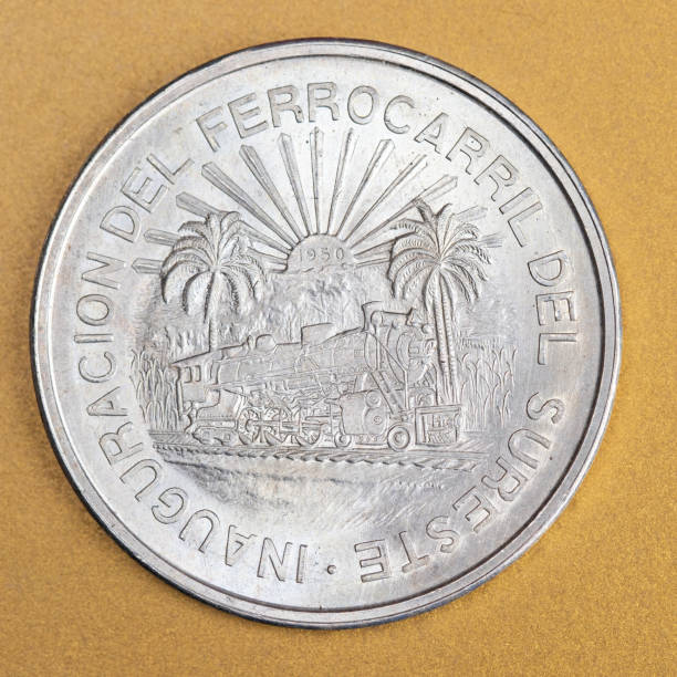 istock Vintage 1950 Five Pesos Silver Coin from Mexico 1356054837