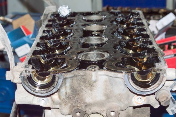 istock Front view of the inverted cylinder head of the engine 1356058788